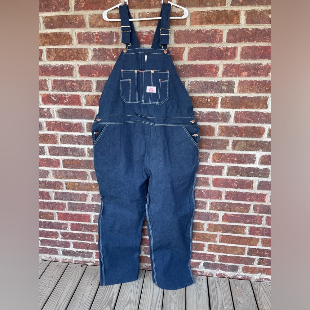 NWT Men’s Round House Dark Wash Carpenter Style Zipper Fly Overalls Size 48x30